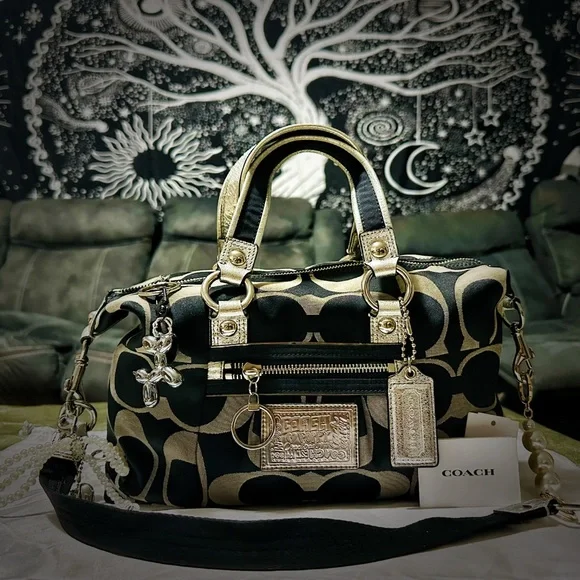 Vintage Coach soho shoulder bag Y2K Poppy Denim Coach Black and silver tote bag - Picture 3 of 17